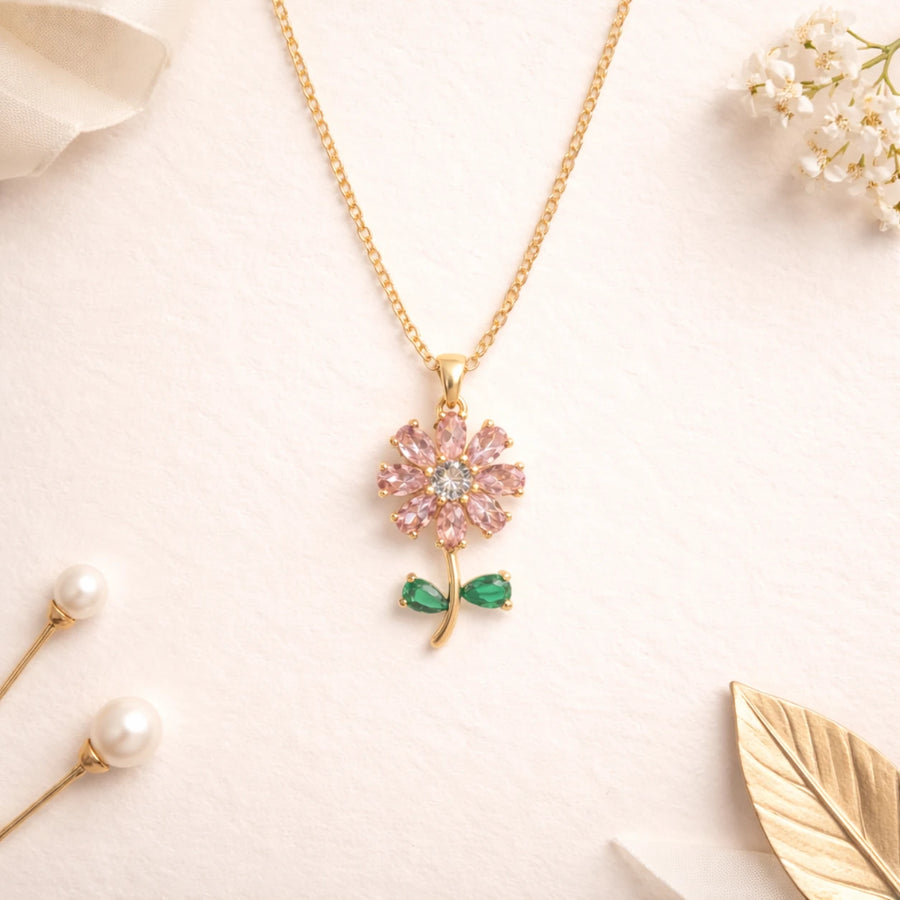 18K Gold Plated Spring Floral Bloom Pendant Necklace for Women | Dainty Gift for Her | Tasta