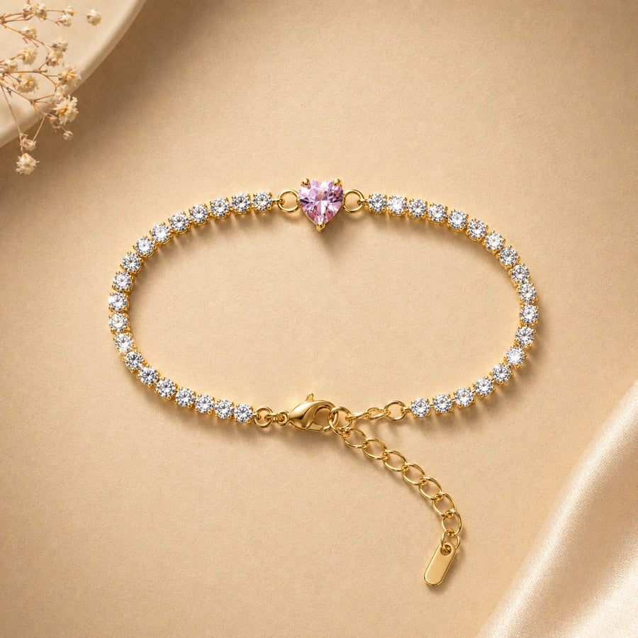 18K Gold Plated Crystal Gemstone Love Bracelet for Women | Birthday Gift for Her | Tasta