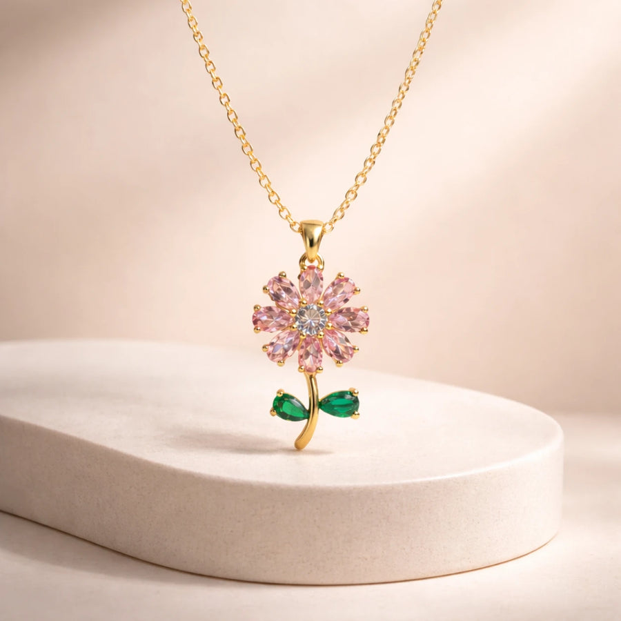 18K Gold Plated Spring Floral Bloom Pendant Necklace for Women | Dainty Gift for Her | Tasta