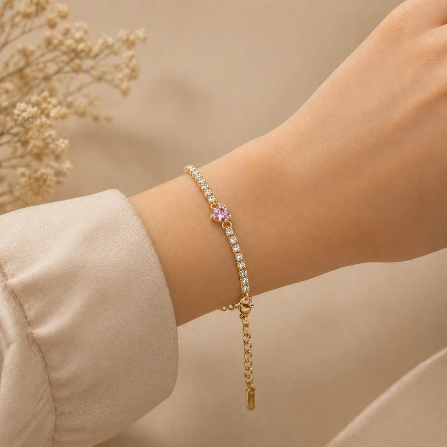 18K Gold Plated Crystal Gemstone Love Bracelet for Women | Birthday Gift for Her | Tasta