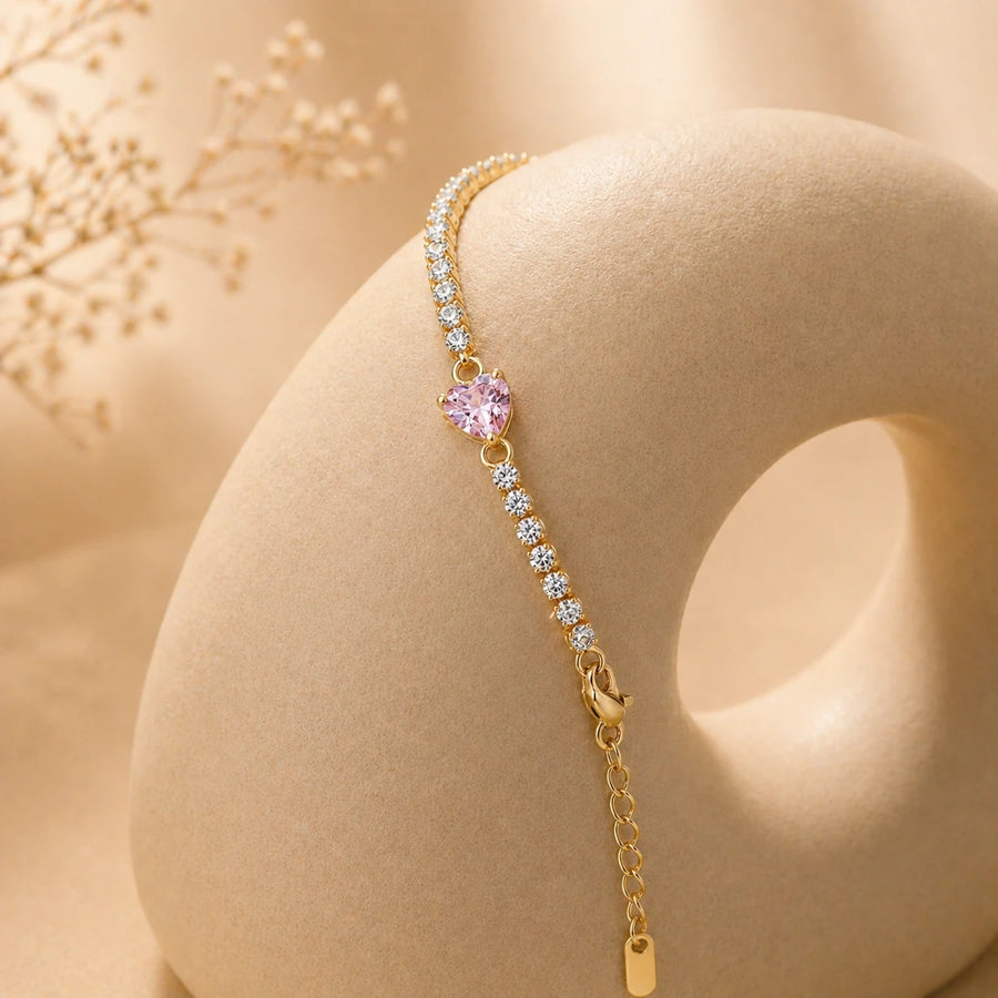 18K Gold Plated Crystal Gemstone Love Bracelet for Women | Birthday Gift for Her | Tasta