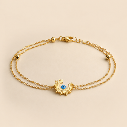 18K Gold Plated Evil Eye Sun Charm Bracelet for Women | Dainty Protective Jewellery | Tasta