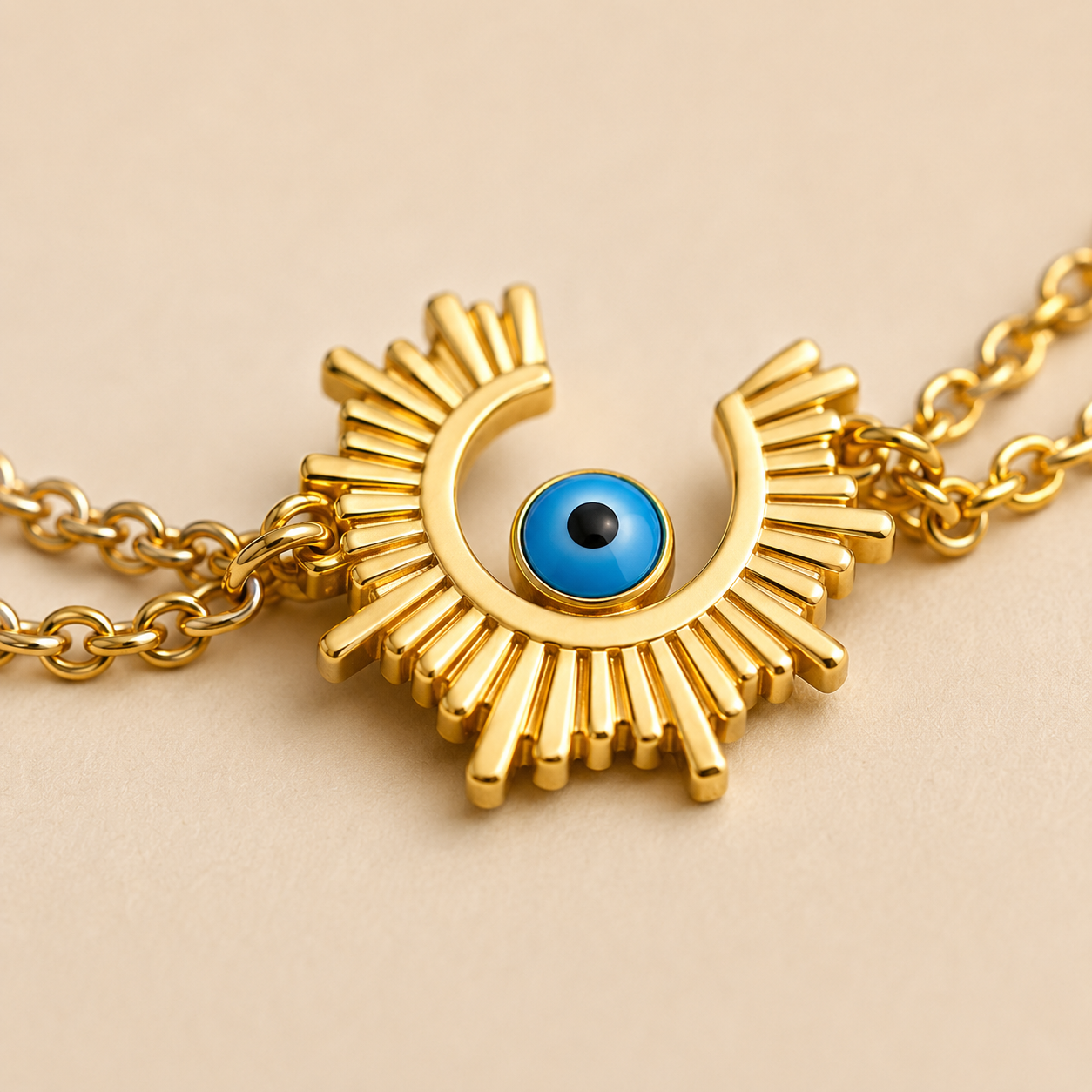 18K Gold Plated Evil Eye Sun Charm Bracelet for Women | Dainty Protective Jewellery | Tasta