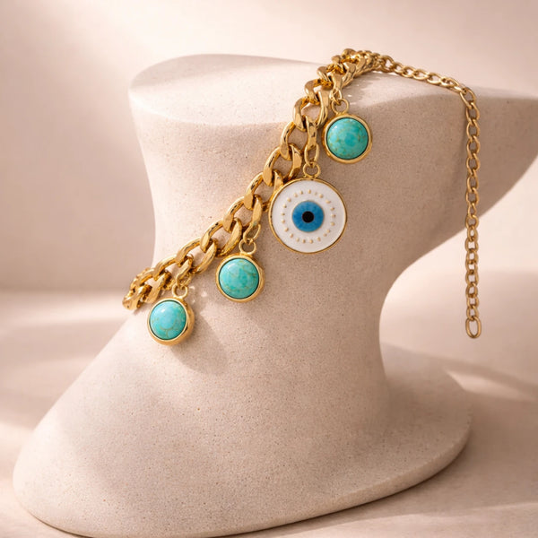 18K Gold Plated Evil Eye Bracelet for Women | Dainty Protective Charm Jewellery | Tasta