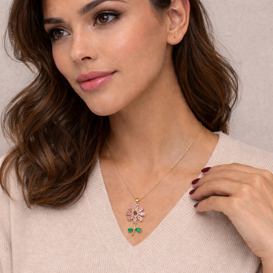 18K Gold Plated Spring Floral Bloom Pendant Necklace for Women | Dainty Gift for Her | Tasta